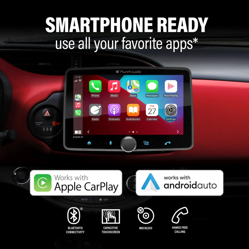 No Planet Audio Stereo - CD P70CPA-PCF Apple Single Android DVD Din, Player, Car Receiver, Inch Backup Auto, 7 CarPlay, Touchscreen, Bluetooth, Camera Radio AM/FM