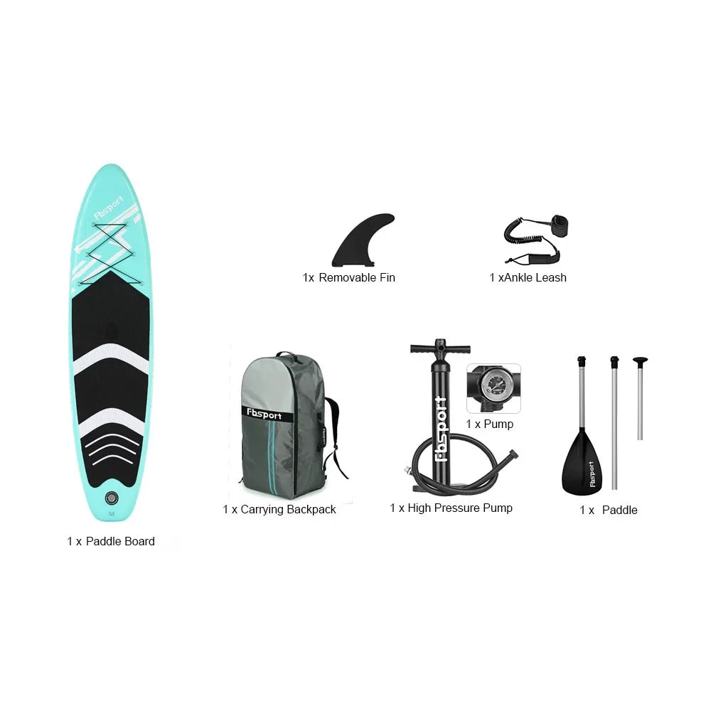 Stand 10 Non-Slip with Inflatable Paddle Green Standing Ft. Bag, Carry Brushed Stance, Board up FBsport Wide Boat, Complete Control, Thickening Deck, and Surf Accessories