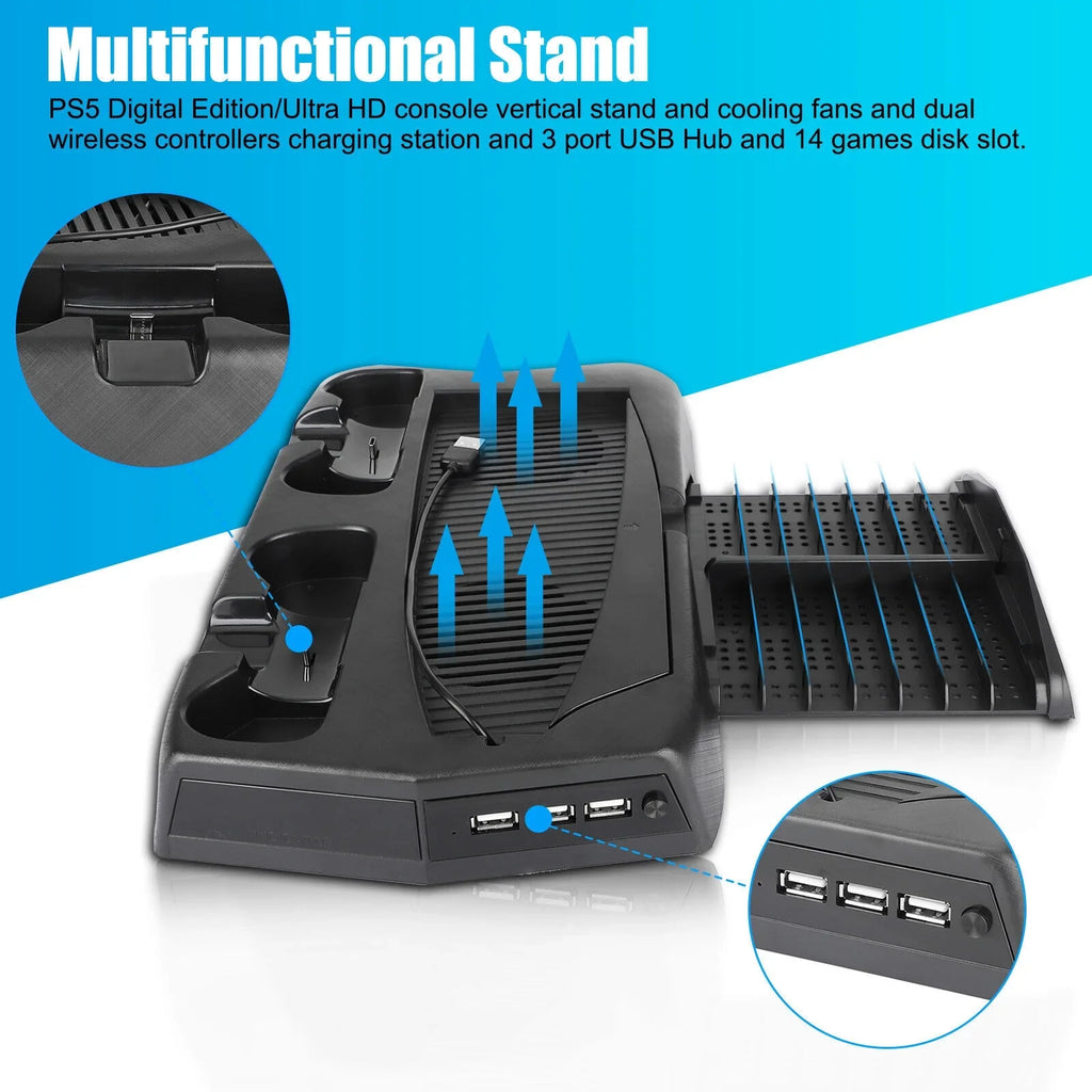14 Disk Cooling For Fans PS5 Games Charging Slot Stand Dock Controller w/Console