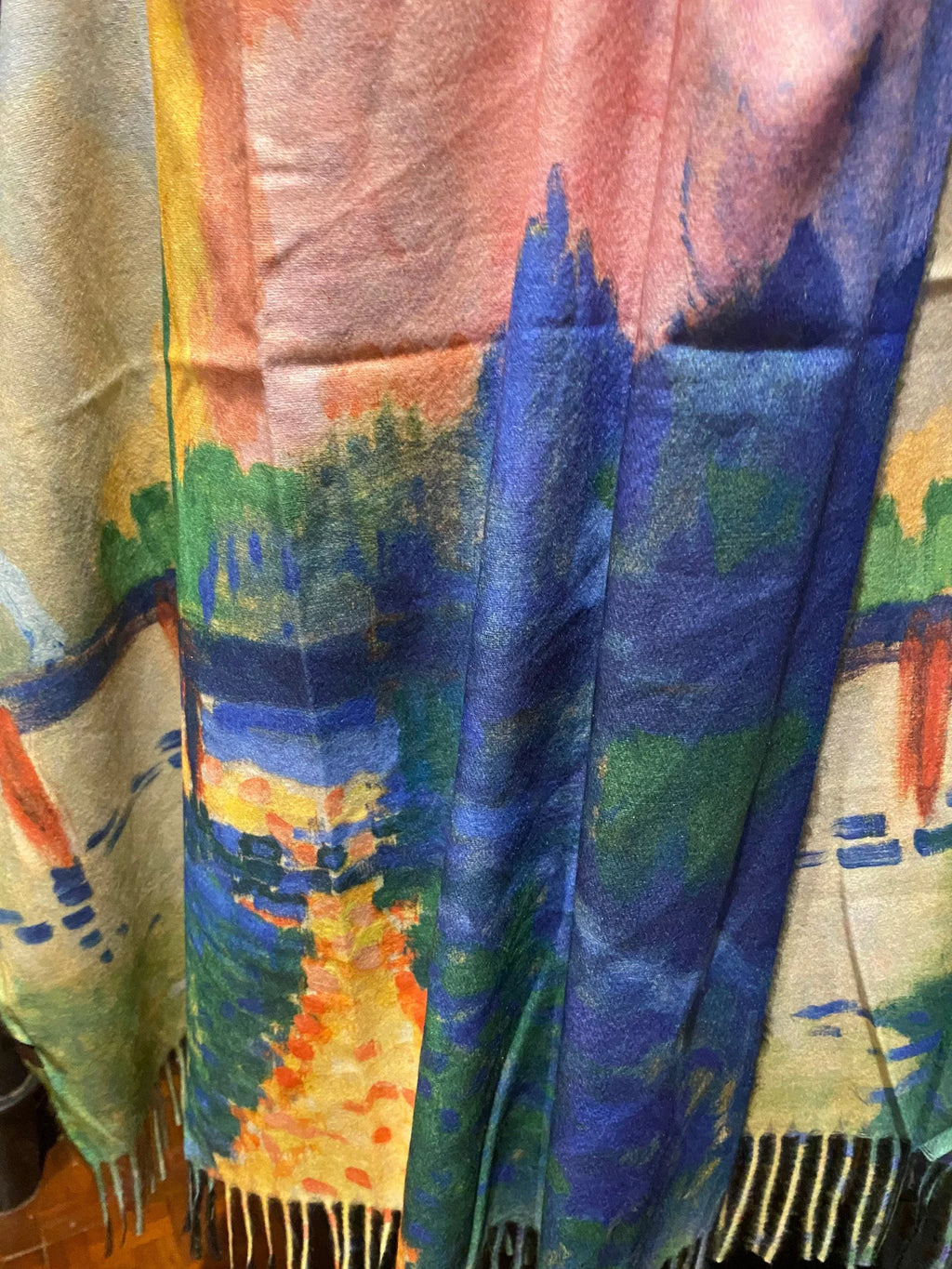 Scarf Cashmere Pashmina Reversible impressionist Wrap Vintage Orange