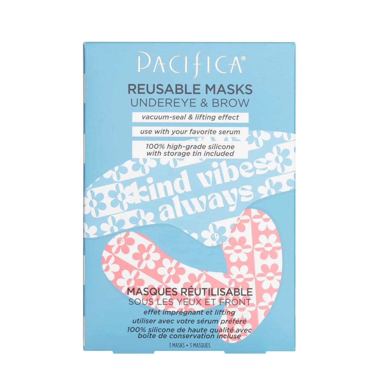 Wrinkles Pair Tin | | Storage | Fine 100% Reusable Minimize Set With | + Pacifica Lifting Lines & Silicone Beauty Effect | Included Serum Brow Mask Value | Vacuum Undereye Vegan + | Seal
