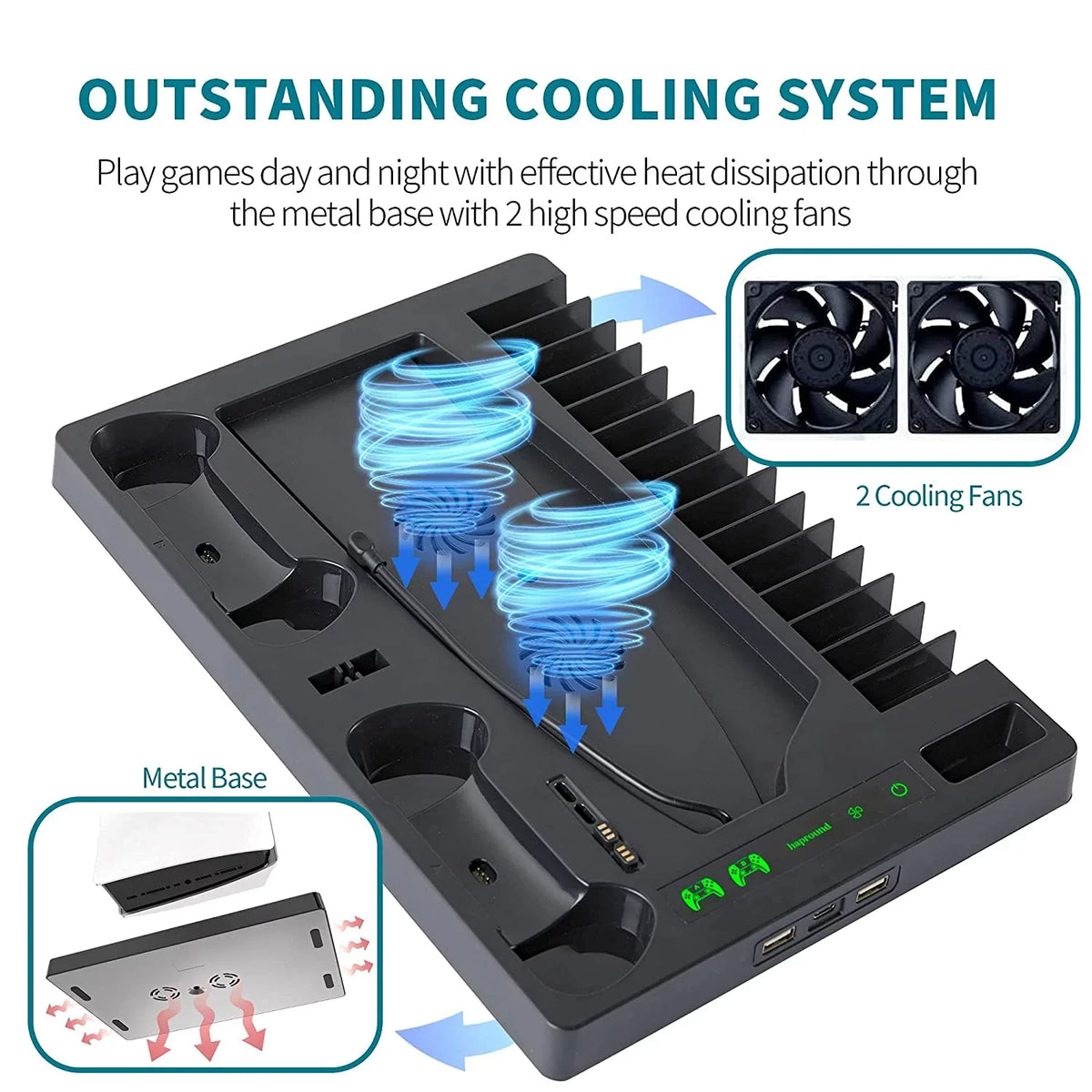 PS5 Stand Lamps 15 - Charger Game Dual and Cooling New BOLT Indicator Bundle Fan and AXTION Like with Slots Vertical Controller