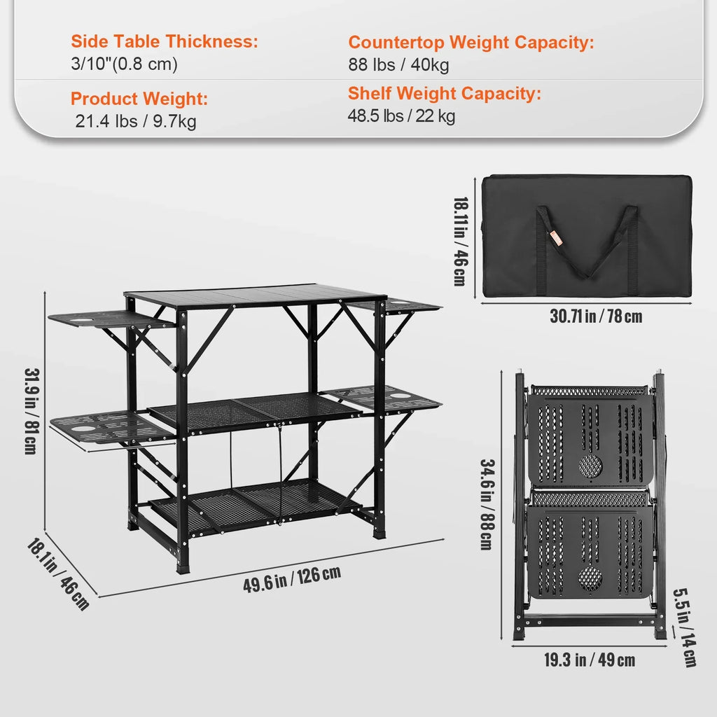 Kitchen Table Tables Folding SKYSHALO 5 Camping Portable 2 Cook Station & Shelves
