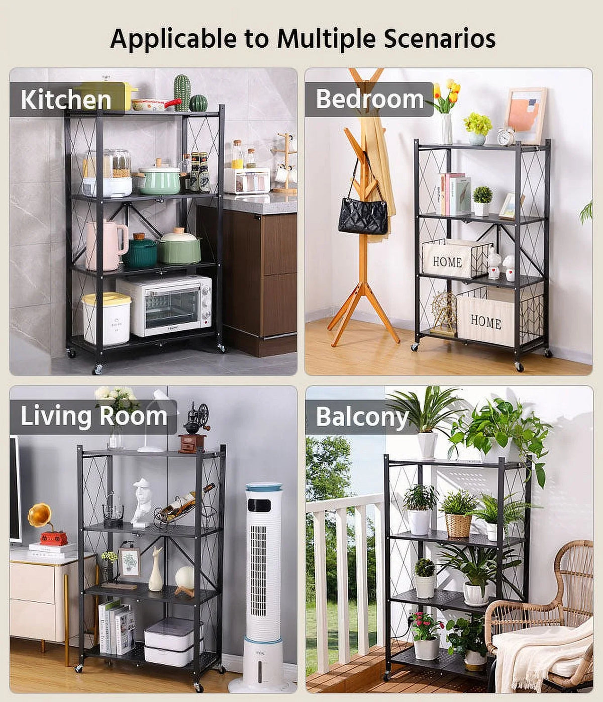5 Foldable Joybos® Tier Duty Metal with Organizer Heavy Shelves Wheels Black