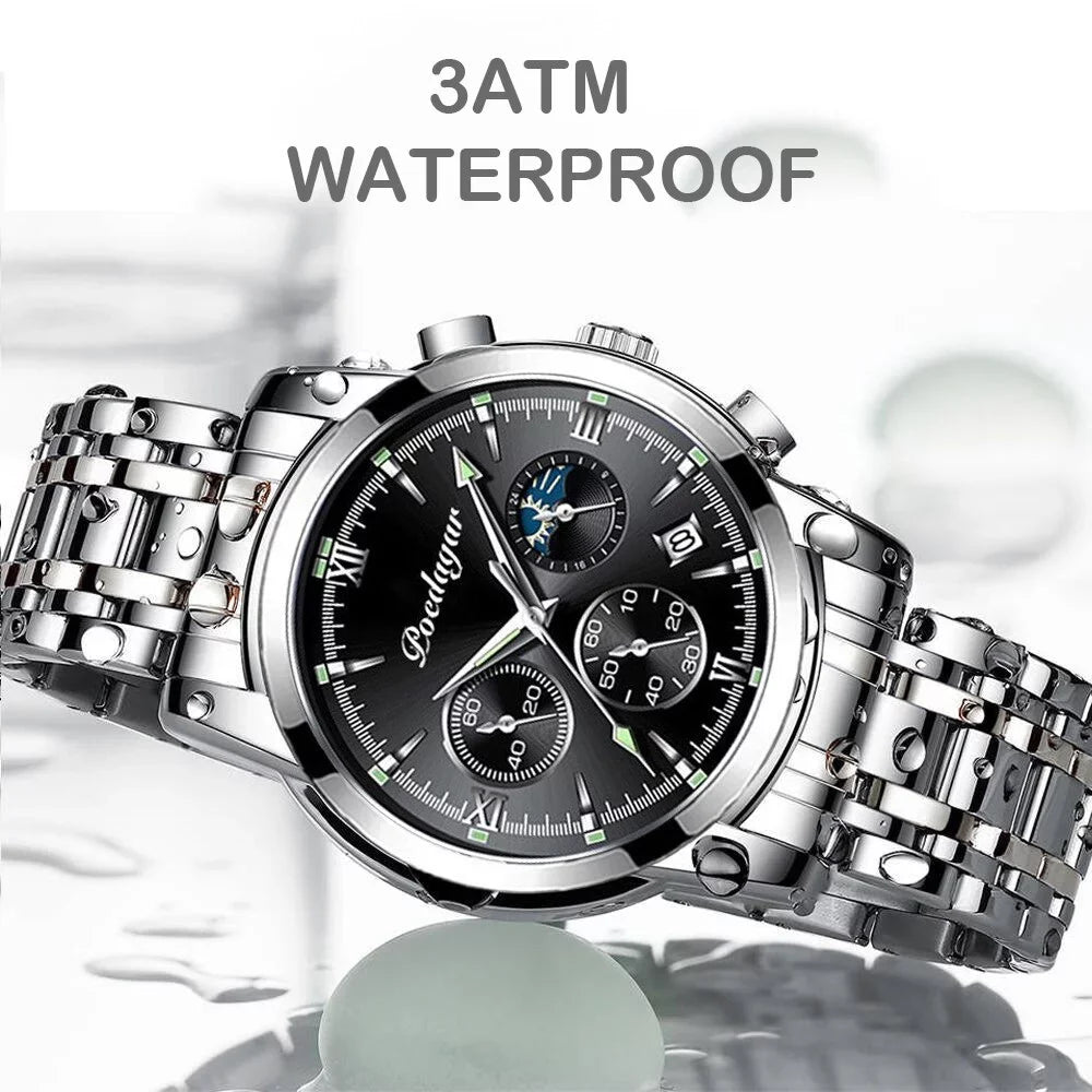 POEDAGAR Leather Fashion Watches Top Wristwatch Clock Brand Blue Mens Sport Luxury Waterproof Watch Quartz Casual Male