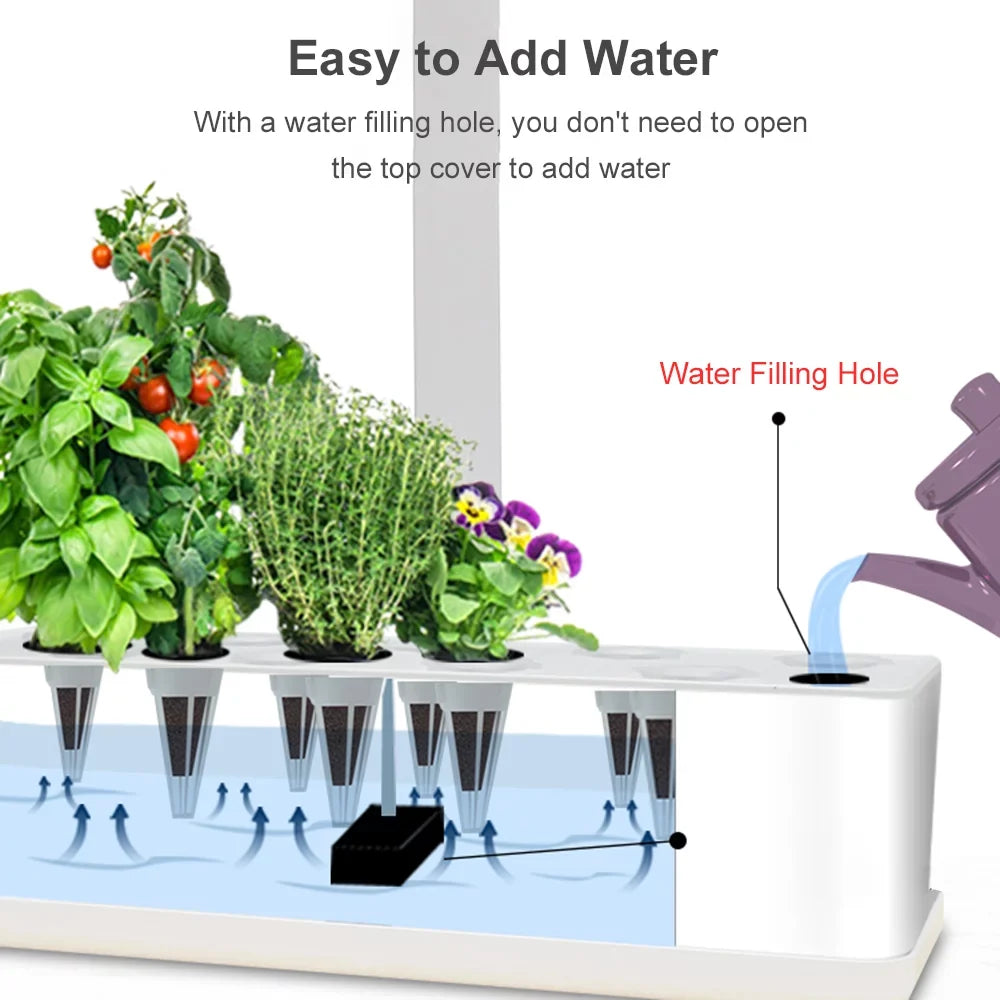 9 LED with Hydroponics Kitchen 15W for Home Height Automatic Timing Adjustable Indoor Office Lights Tank Garden Smart Kit Smart 2L Grow Water Pump Growing Water System Pods