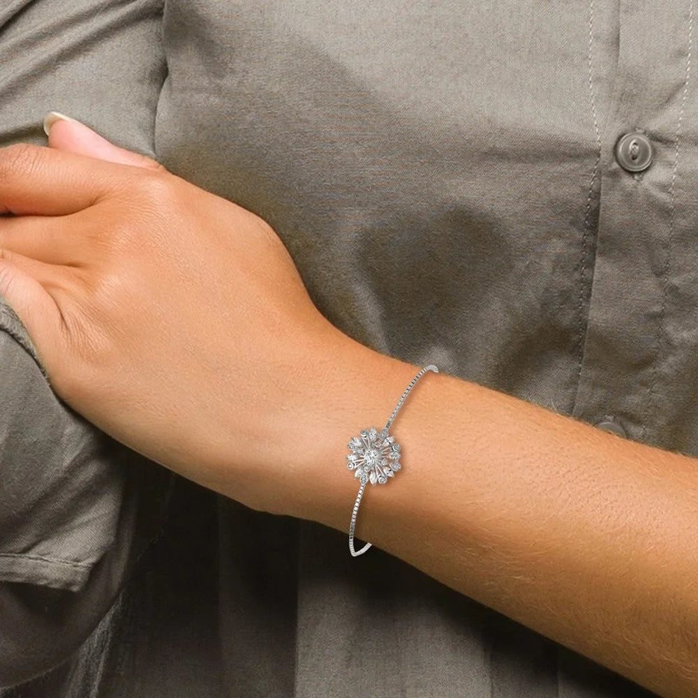 Sterling Auriga Women for CZ Bracelet Adjustable Silver Floral Rhodium-plated Bolo 925