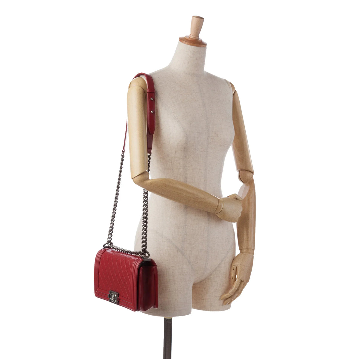 Boy Medium (Good) Bag Authenticated Crossbody Red Bag Pre-Owned Chanel Unisex Flap Leather Lambskin
