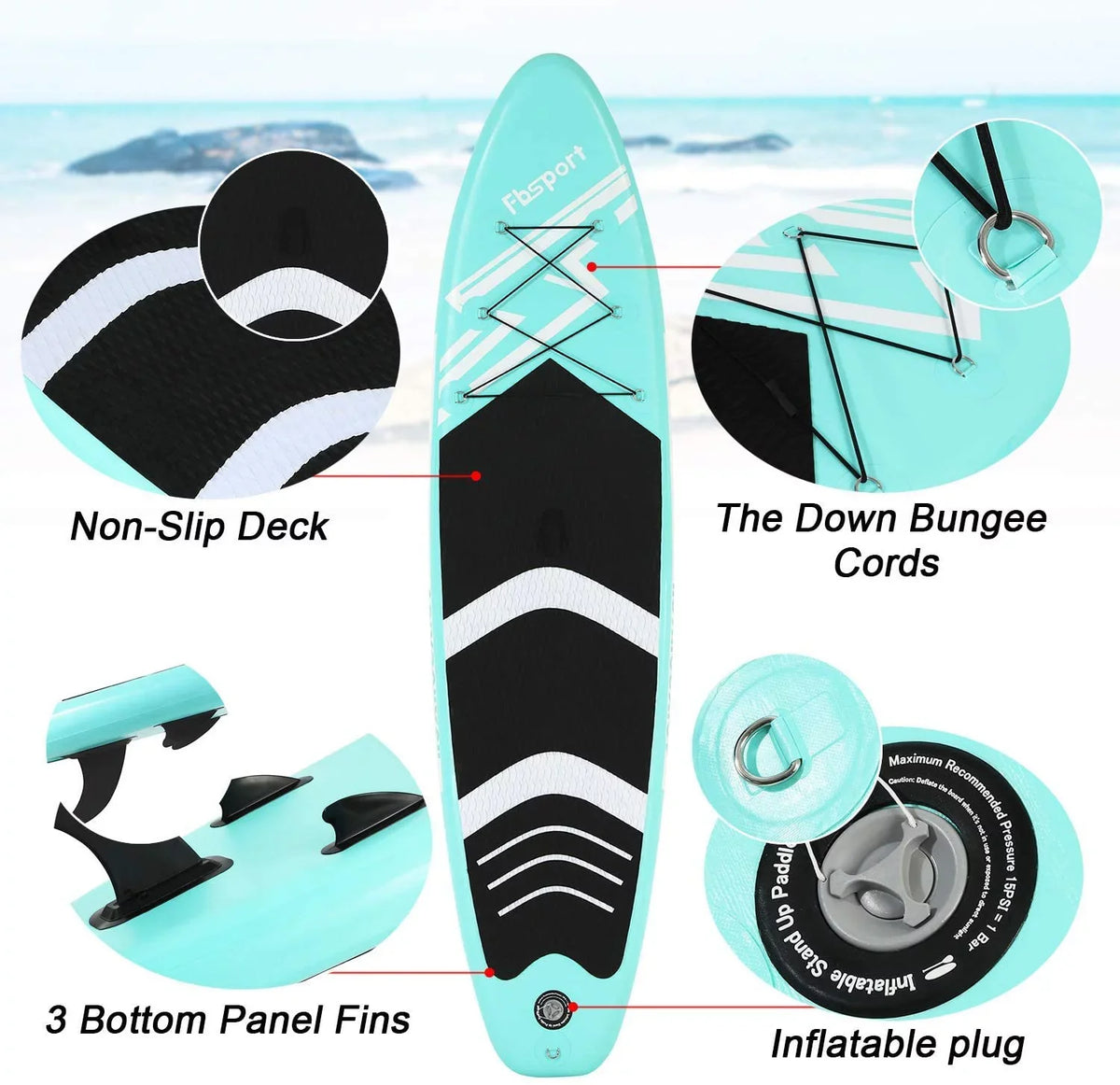 Stand 10 Non-Slip with Inflatable Paddle Green Standing Ft. Bag, Carry Brushed Stance, Board up FBsport Wide Boat, Complete Control, Thickening Deck, and Surf Accessories