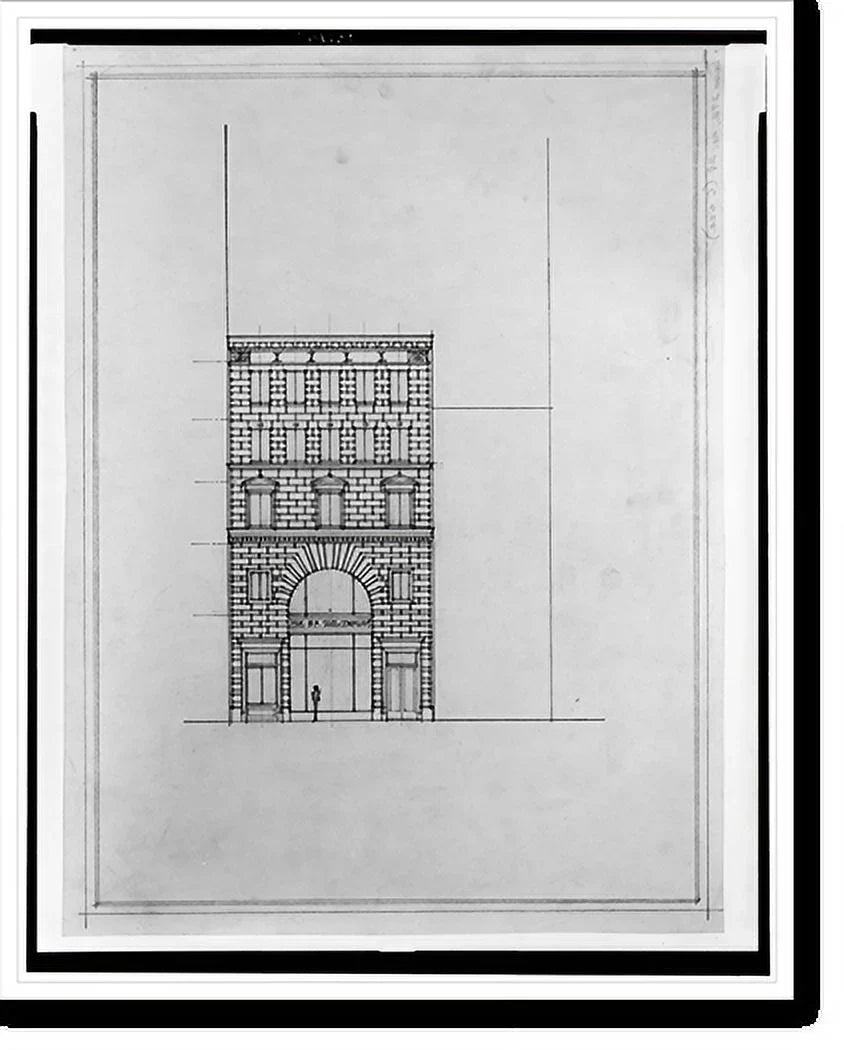 buildings Street, D.C.). Front B.F. Framed office [Two N.W., elevation], Historic (15th x Washington, Saul Print, 21-7/8" for 17-7/8"