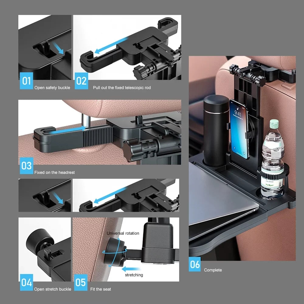 Adjustable Back Travel Car Seat Car Multifunctional Black Table, Tray Tomshoo Convenient Seat