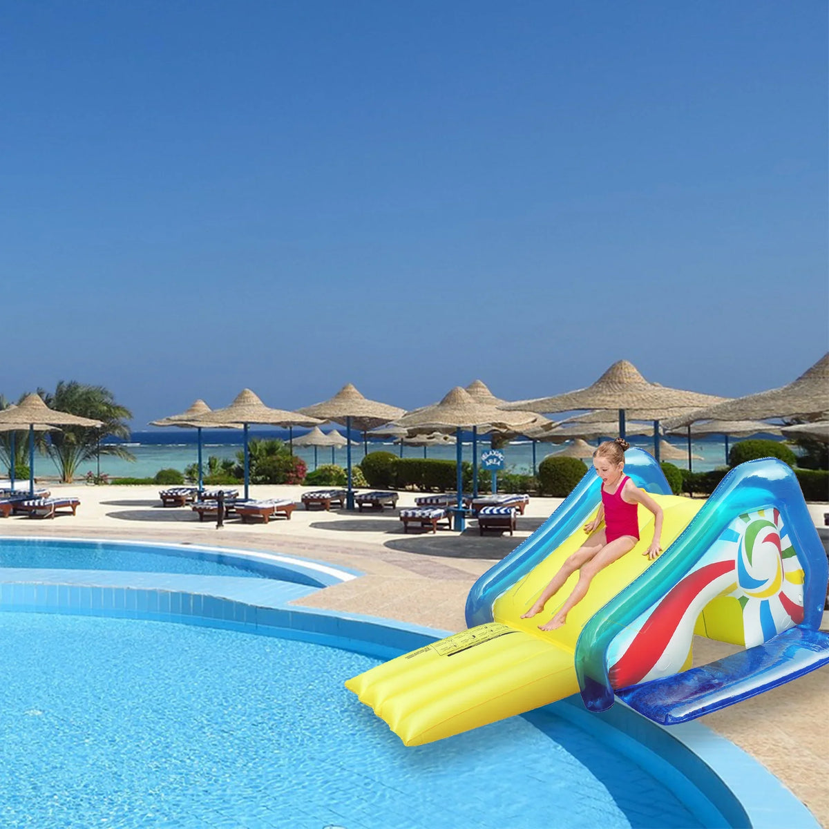 Northlight Yellow Blue Side Pool and Attached Slide an 98-Inches Sprayer, With