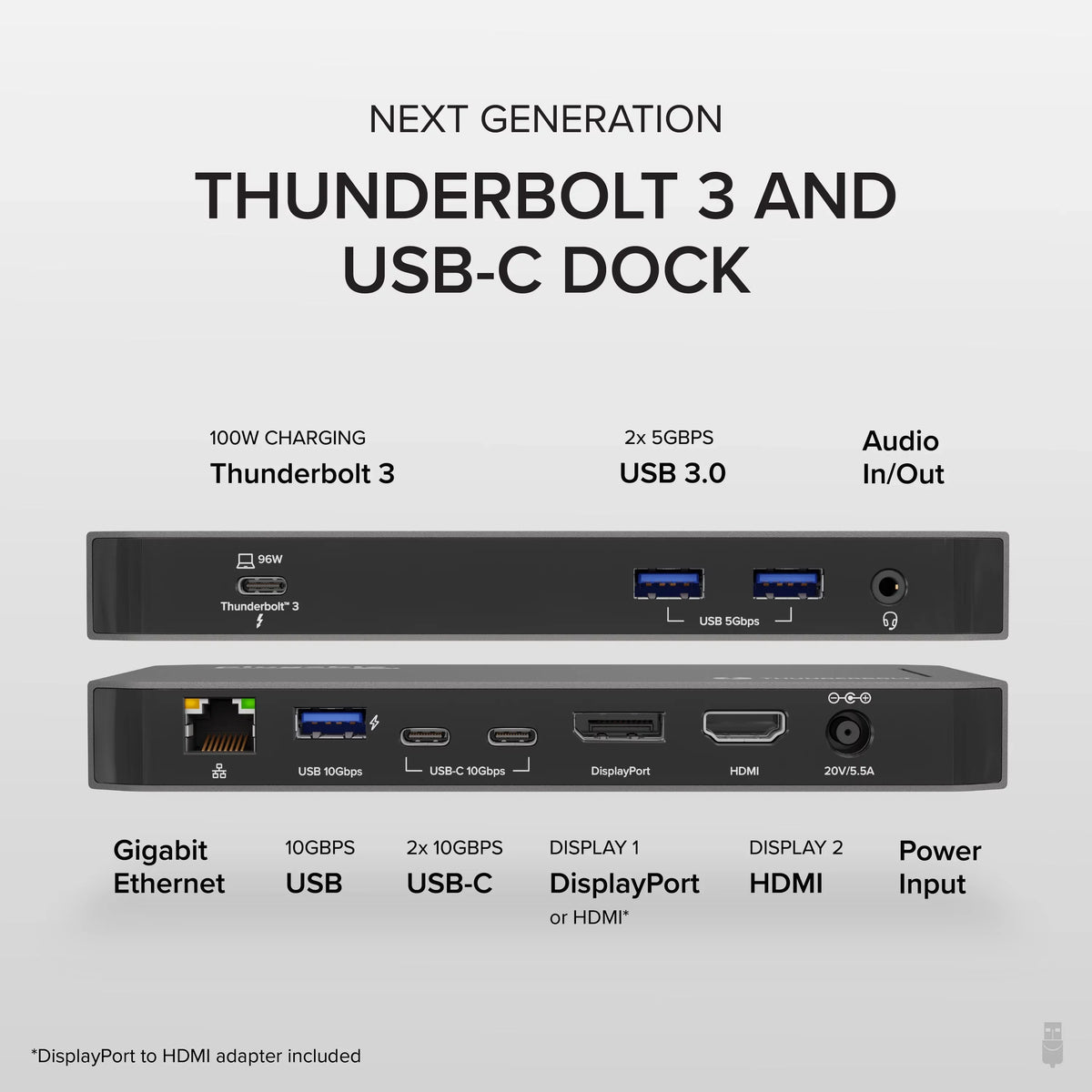USB-C - 2x Audio and and Compatible USB Plugable Mac HDMI, with DisplayPort Ethernet, Gigabit and Windows Thunderbolt 40Gbps 96W with Jack Charging, 3x Dock 3.0, Laptops, USB-C,