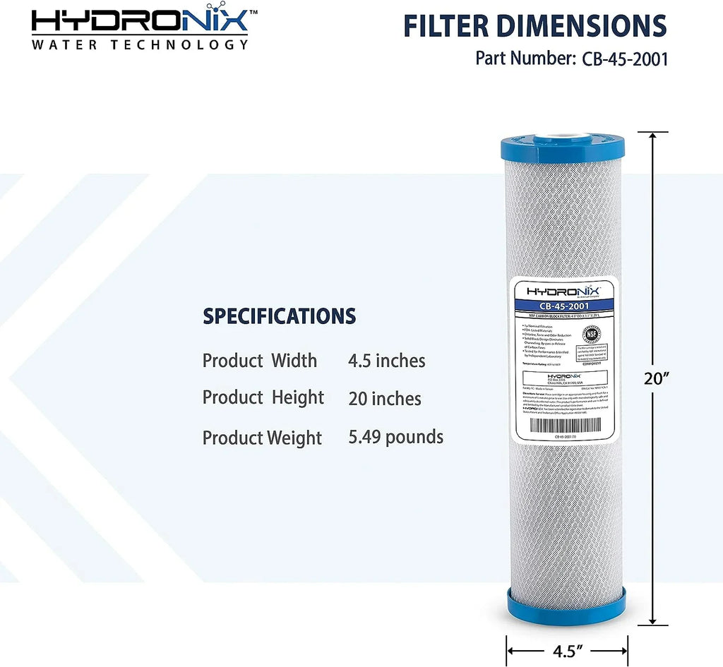 Hydronix Replacement 20-inch 4.5-inch Water x Filter CB-45-2001 Carbon 1 Micron