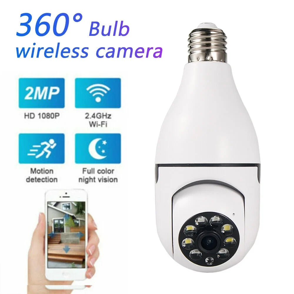 5GHz Surveillance Audio Panoramic Night Motion 360 Two E27 Pack) (2 JahyShow with Detection, Bulb Wireless Home Camera, Viewing, View 1080P Cameras Way Degree Lens, Vision, Light CCTV Remote