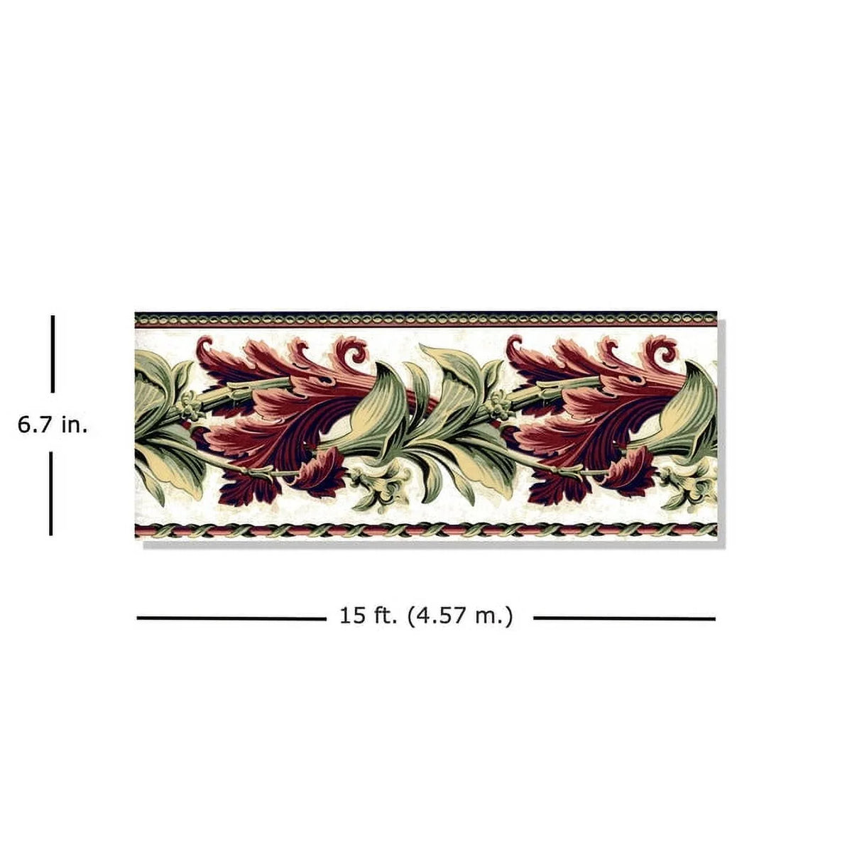 Border Red Un-pasted Green, - L 15' Twist W x 6.7" Designer TRIMZ - Laurel Wallpaper