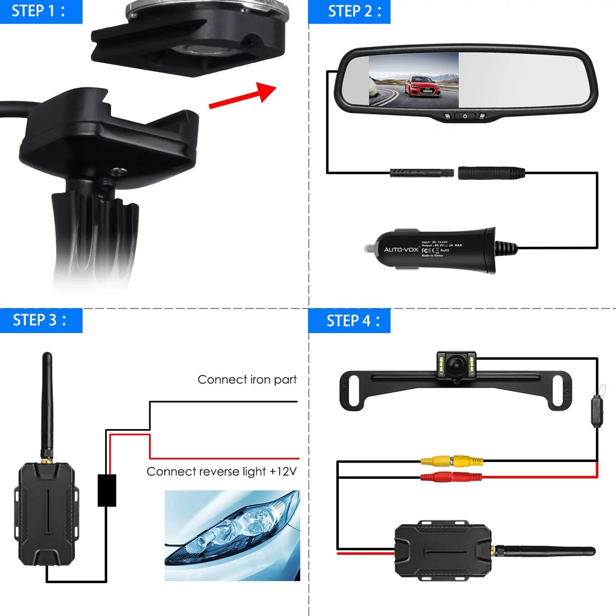 Vision for No Wiring, Waterproof Interference, T1400 68 Camera Car/Trucks, OEM Upgrade Back No Camera Night AUTO-VOX Super Look Backup Up Wireless IP