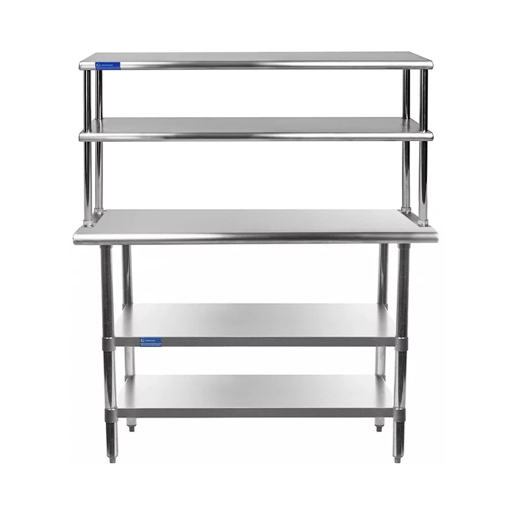 Prep x Kitchen Two Stainless | Overshelf 72" Work Wide Tier Table Table Double 18" | Shelving Combo Shelves & With Metal Steel 12"