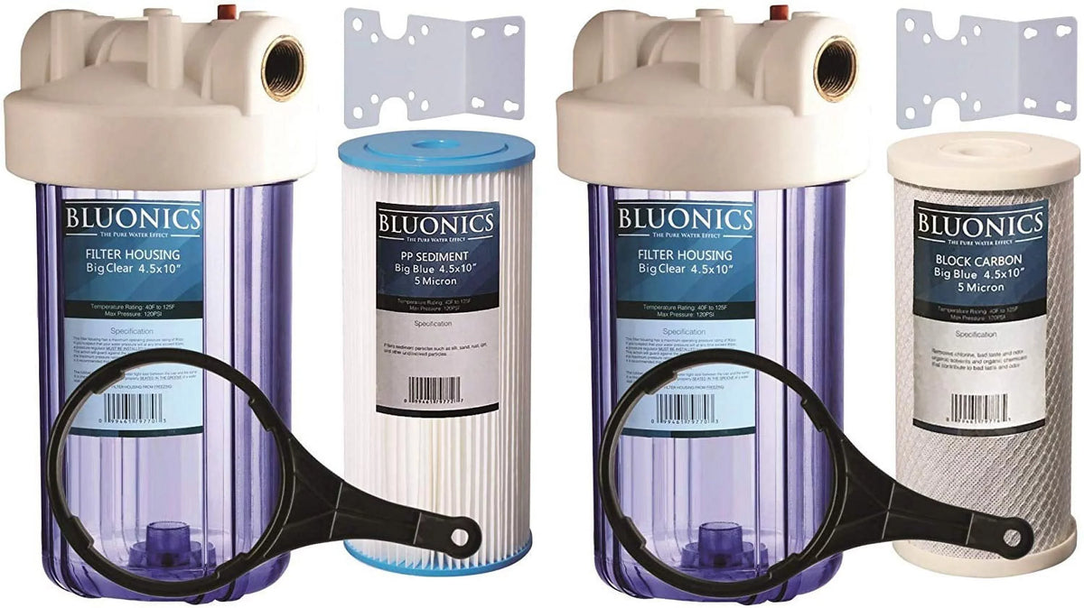 Whole Blue 10" House Transparent Housings Filters Blue Big Carbon ^ & Clear w/Pleated Water Filter Two Sediment