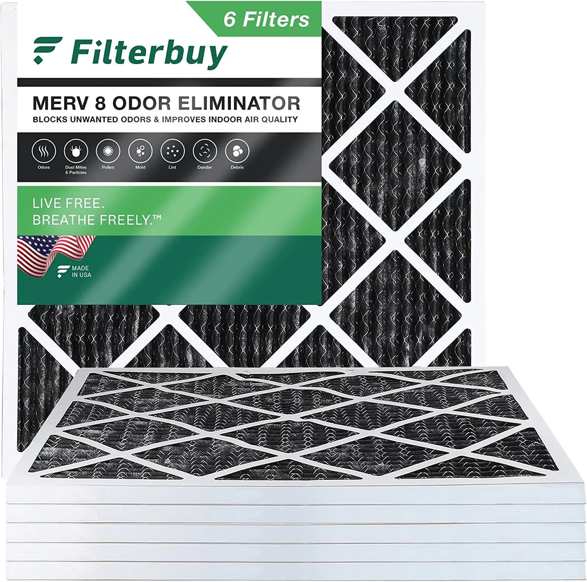 Activated with Filters (6-Pack) 10x10x1 HVAC AC 8 Filterbuy Pleated Eliminator Air MERV Odor Furnace Carbon