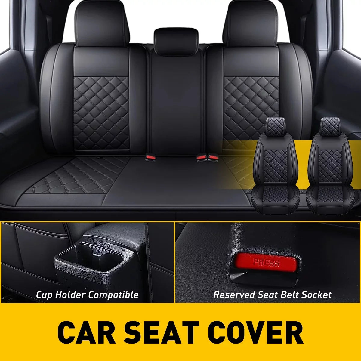 Black) Tacoma Waterproof Cab Crew Full (Full Toyota Covers With for Leather Fit Car 2007-2023 Seat Set, Set