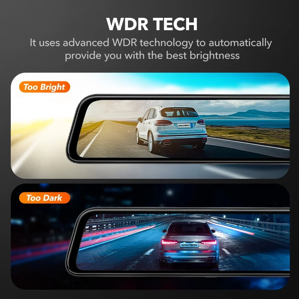 Cam, 4K Screen, with Backup 12" & Free Camera Parking Rear Touch GPS Full Dash Mirror Monitor, View 32GB Camera, Mirror WOLFBOX Card Dash