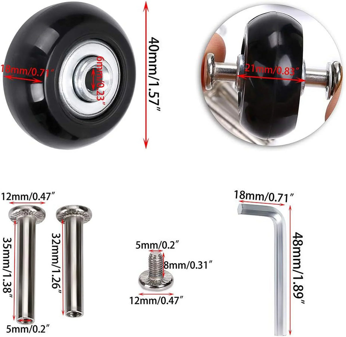 OwnMy Repair Rubber Suitcase x Bearings Swivel 40mm Wheels, Luggage 18mm A Wheels 4 Kits, of Caster Replacement Set