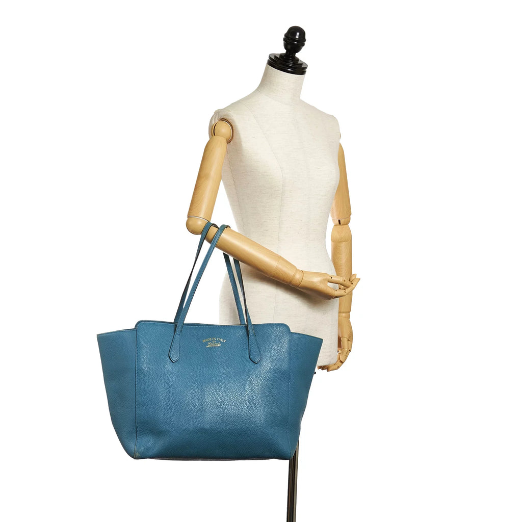 Swing Tote Blue Calf Women Bag Authenticated Leather Pre-Owned Medium (Good) Gucci