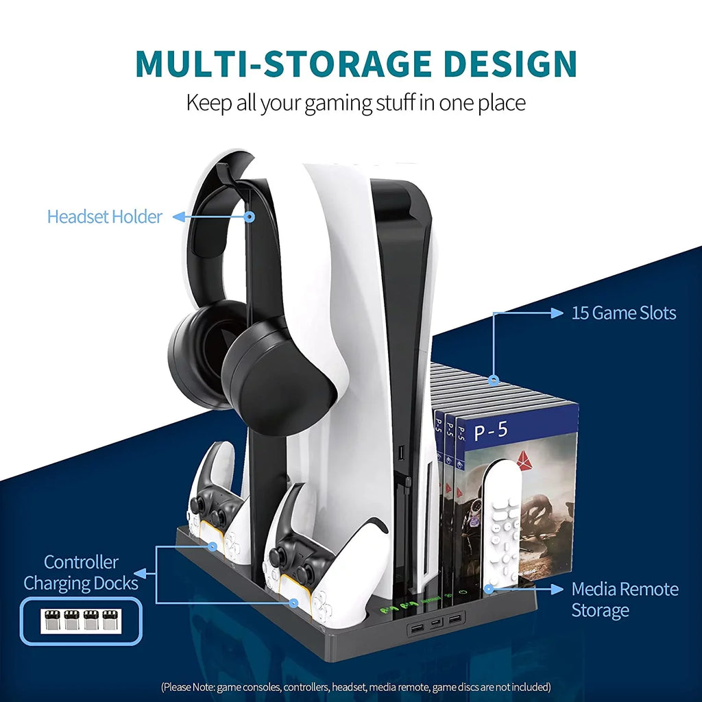 PS5 Stand Lamps 15 - Charger Game Dual and Cooling New BOLT Indicator Bundle Fan and AXTION Like with Slots Vertical Controller