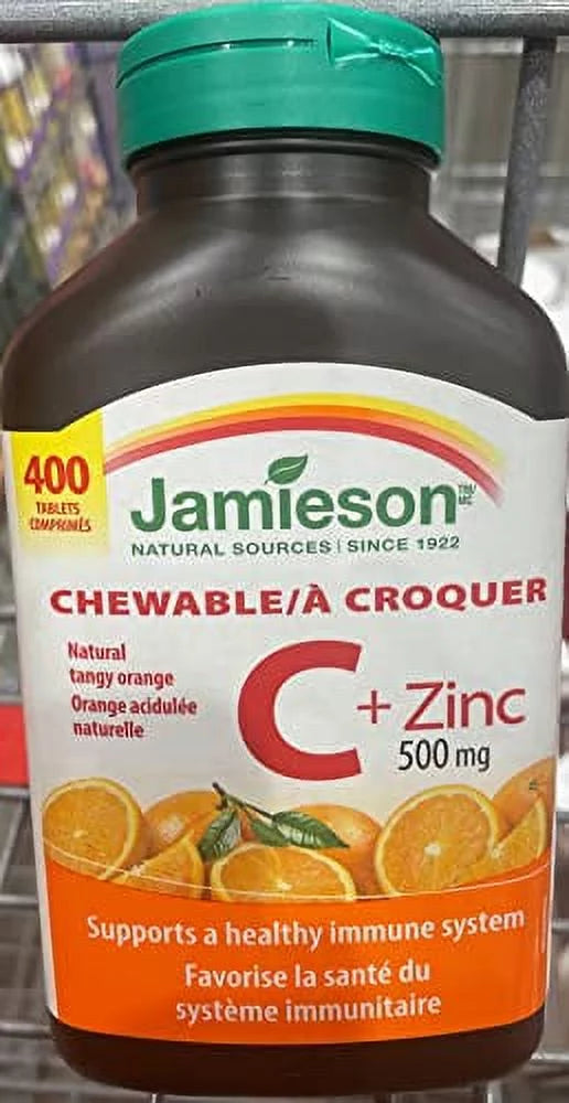 Zinc Natural Orange, Tangy Tablets 500mg, + C 400 Vitamin Chewable Jamieson