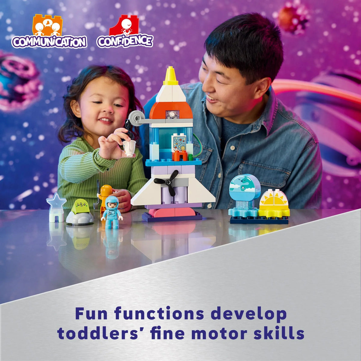 Educational Skills, Fine 3-Year-Olds DUPLO in Ship Space Adventure Rocket 10422 1 LEGO for Learning Discovery and Toy 3 Motor Kids’ Develops Set, Shuttle Preschool Kids Up, Building Space and