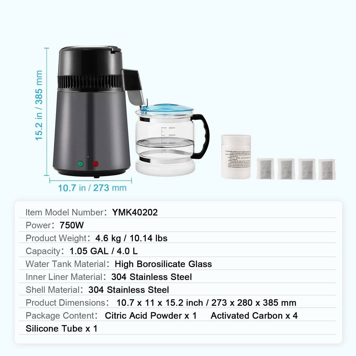 Steel Purifier Water Machine SKYSHALO Distiller 4L Countertop Interior Stainless