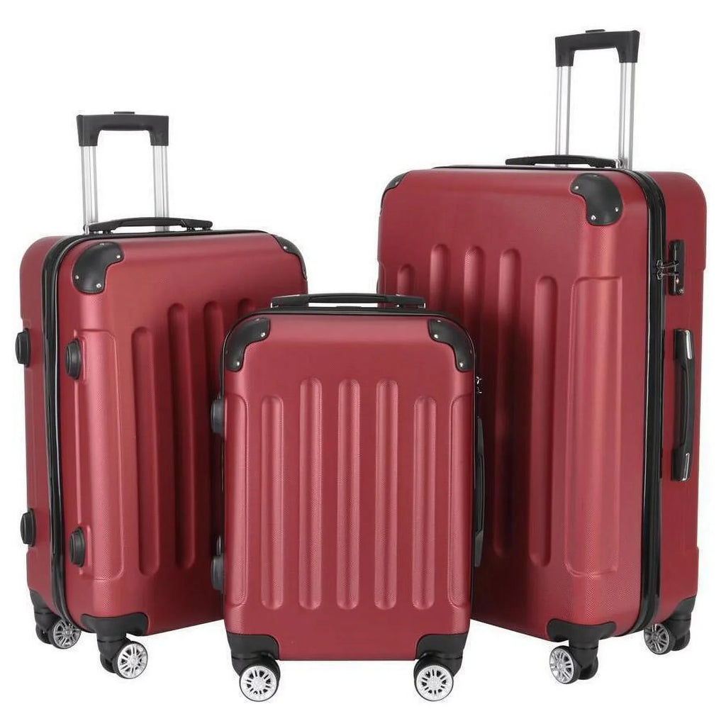 Set TSA Wine Lock, ABS Red, with Trolley 3-Piece Luggage