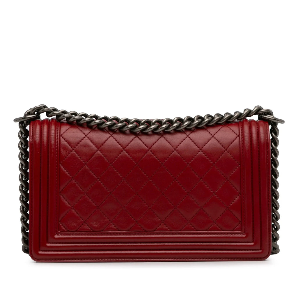 Boy Medium (Good) Bag Authenticated Crossbody Red Bag Pre-Owned Chanel Unisex Flap Leather Lambskin