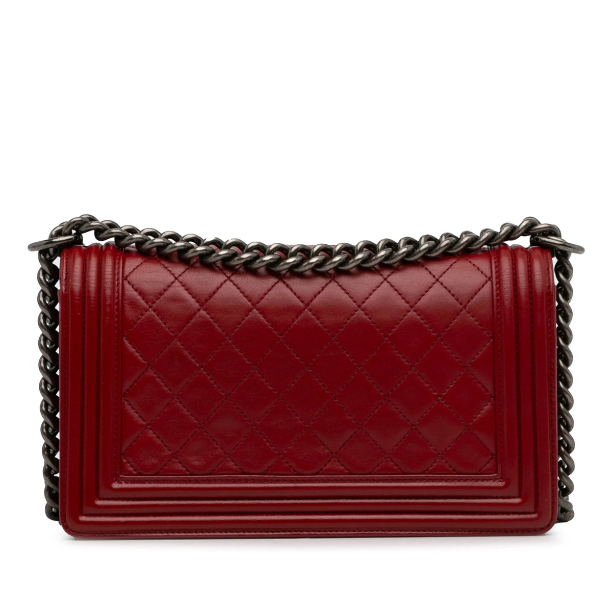 Boy Medium (Good) Bag Authenticated Crossbody Red Bag Pre-Owned Chanel Unisex Flap Leather Lambskin