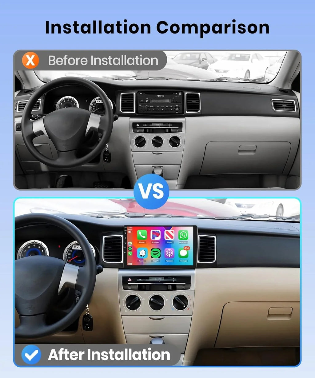 Corolla USB Android SWC Bluetooth 1G+32G Car RCA Wireless Toyota Radio Screen Camera with Stereo THONZER ex + Backup Carplay, 2007-2012 WiFi for 9 Car Link GPS Touch Mirror FM Inch Rimoody