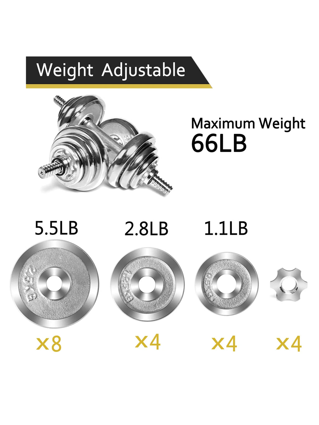 Strength Workout Dumbbell Weightlifting with Rubber Dumbbell Barbell with Adjustable Training 4 Dumbbells Ergonomic 60lbs Modes for FANNYC Barbell Weights Dumbbells Handles Set