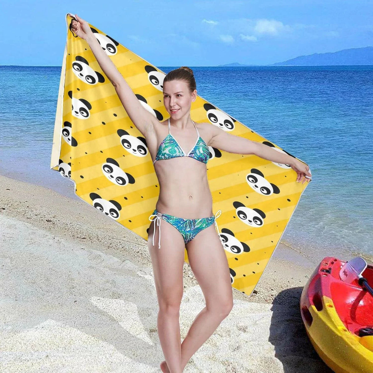 31”X71” Thin Yellow Microfiber Multipurpose Dot Panda Beach Bestwell Pool Swim Blanket, Dry Quick Sand Free Oversized Yoga Towel, Towel Lightweight Shower Bath Towel Towel Polka