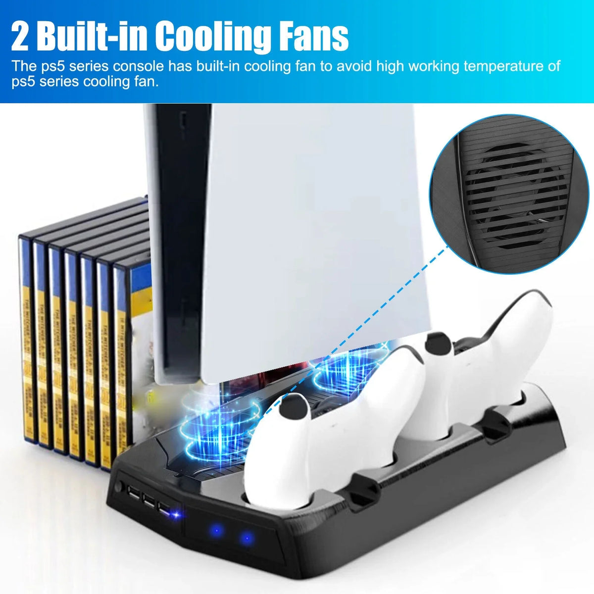 14 Disk Cooling For Fans PS5 Games Charging Slot Stand Dock Controller w/Console