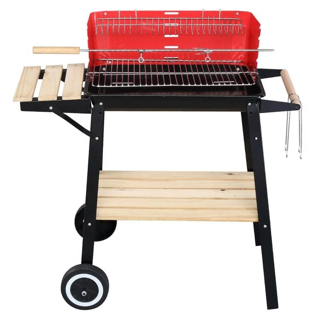 Cooking Backyard 27 Square Heavy for with Small Coal Charcoal Patio for Grill Duty Barbecue Grill BBQ Wheels Camping Outdoor Inch Portable