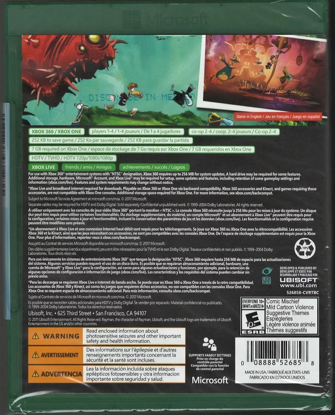 360 (Brand Version) Rayman US 360 Xbox Xbox Sealed Origins Factory New