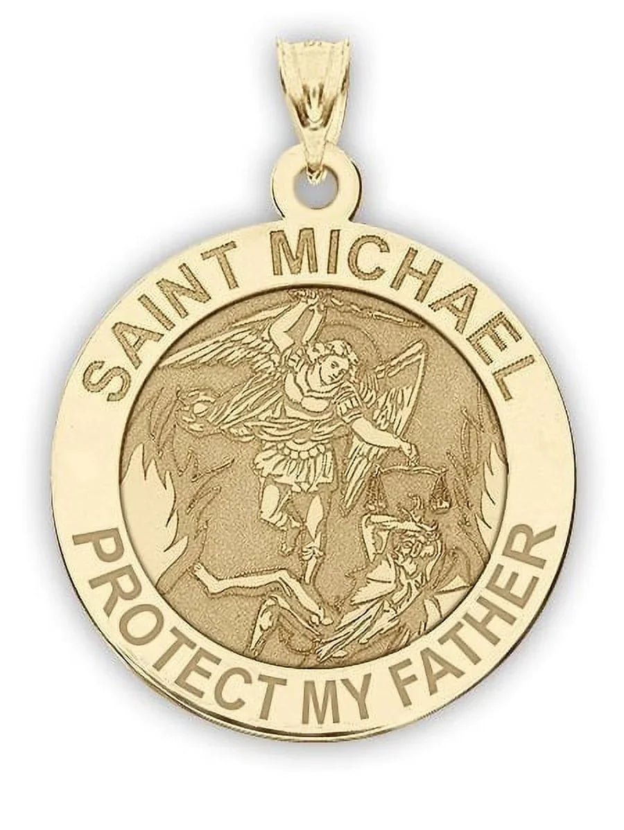 '- 2/3 of Solid Protect Father Religious Michael Saint Gold inch Yellow - - Medal Dime, 14K Size My