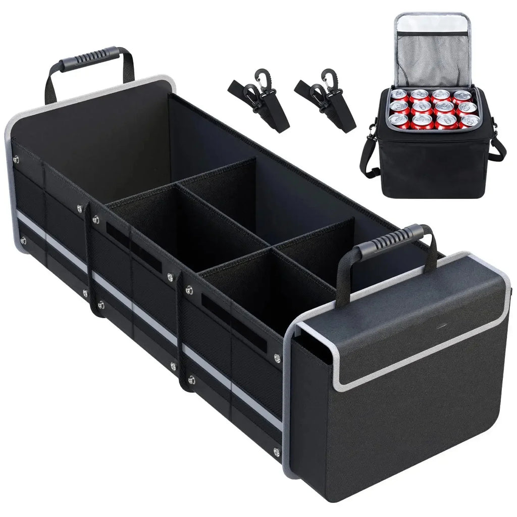 Car 5-in-1 2 Organizer - Cooler Lid, Cargo D and Tie-Down SUV - with Black Storage Solution Collapsible Foldable Insulated Glamor Leak-proof & Dividers, Bag with Straps Trunk Removable