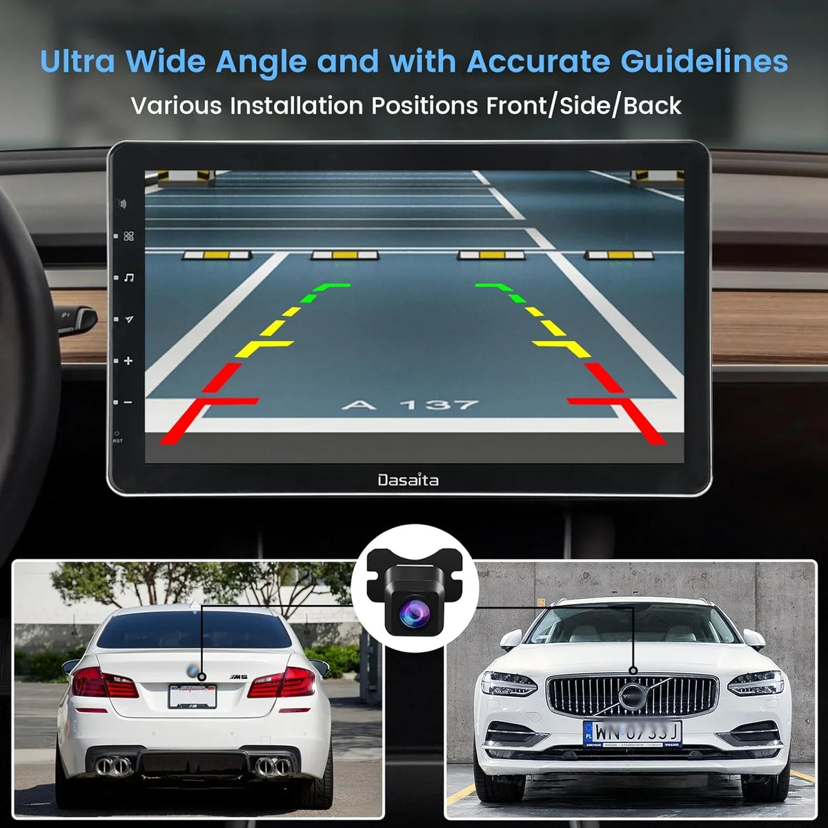 Angle Camera Dasaita Waterproof View Rearview/Side Reverse/Front Video Front IP69 Night Switch 1080P Rear AHD Camera Clear Vision Wide