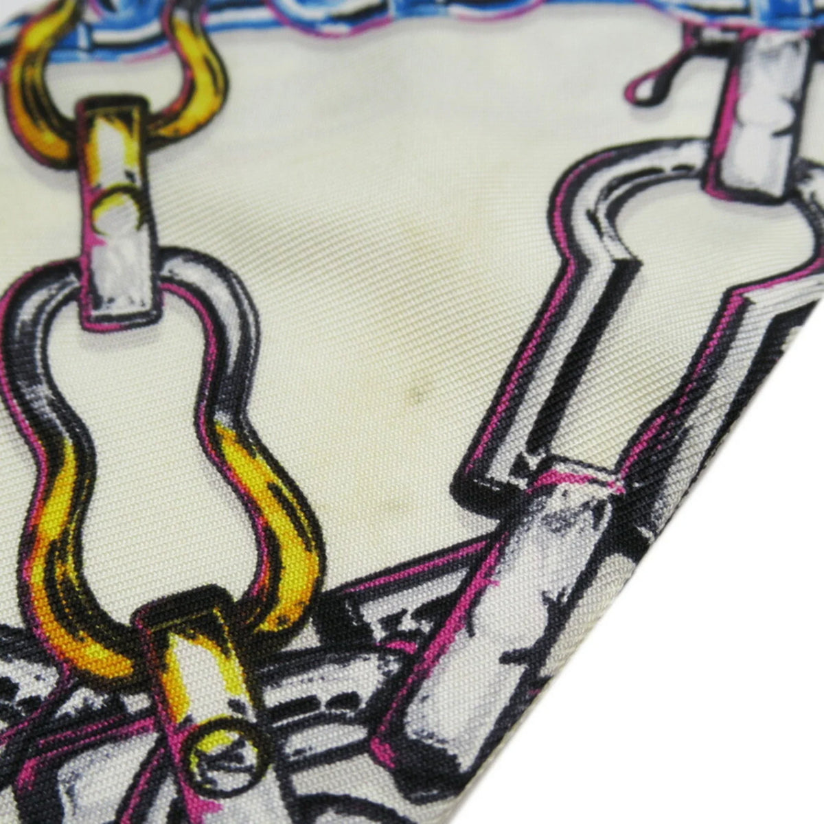 x Pre-Owned (Good) Vuitton MP1691 Louis Ribbon 100% Blue Silk Ivory Scarf Bandeau