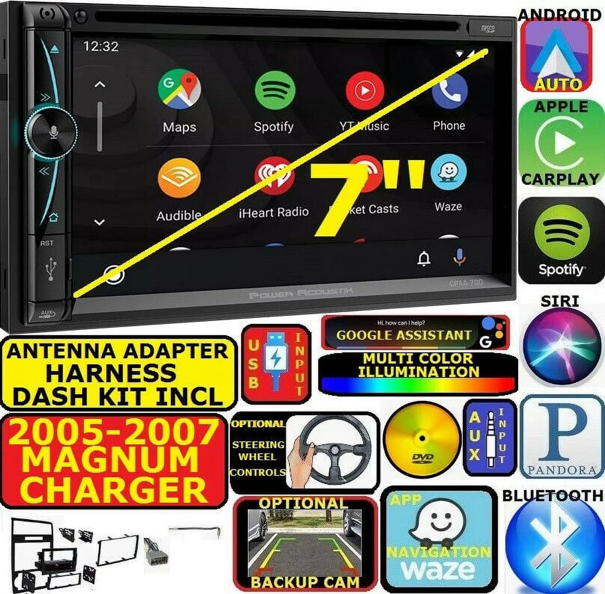 DODGE CARPLAY SYSTEM ANDROID GPS 2005-07 MAGNUM NAVIGATION APPLE CHARGER