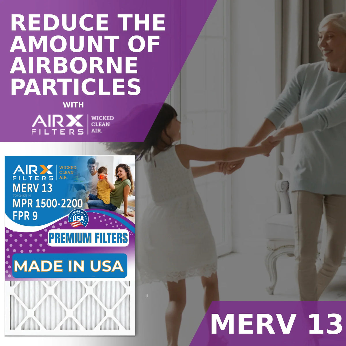 MERV 9 Comparable - to MPR Filter AC 24x24x1 Filter Made by Pack Electrostatic Premium Conditioner & 24x24x1 Pleated Air AIRX HVAC WICKED FPR 4 Filters Furnace CLEAN FILTERS USA AIR. 1500 2200 Air 13