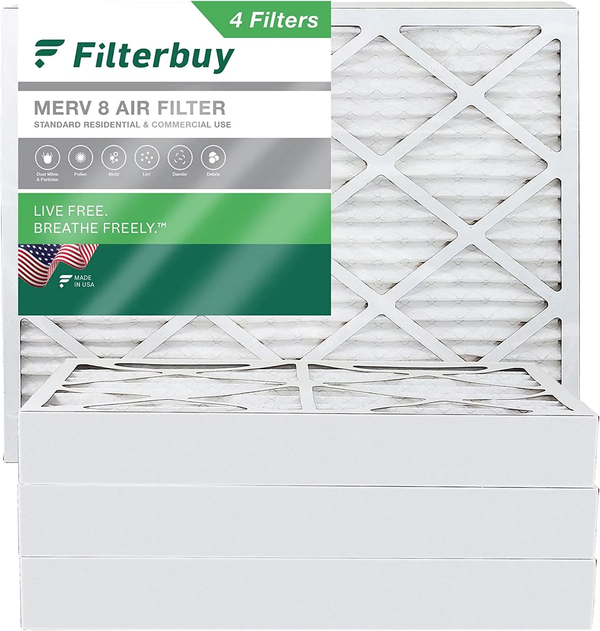 Air Filterbuy Furnace HVAC AC 8 MERV (4-Pack) Pleated Filters 10x16x4