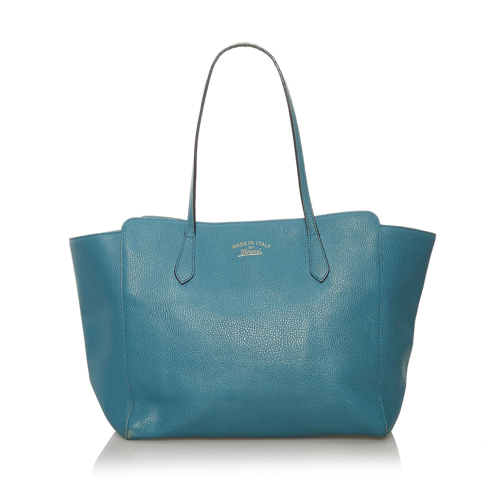 Swing Tote Blue Calf Women Bag Authenticated Leather Pre-Owned Medium (Good) Gucci