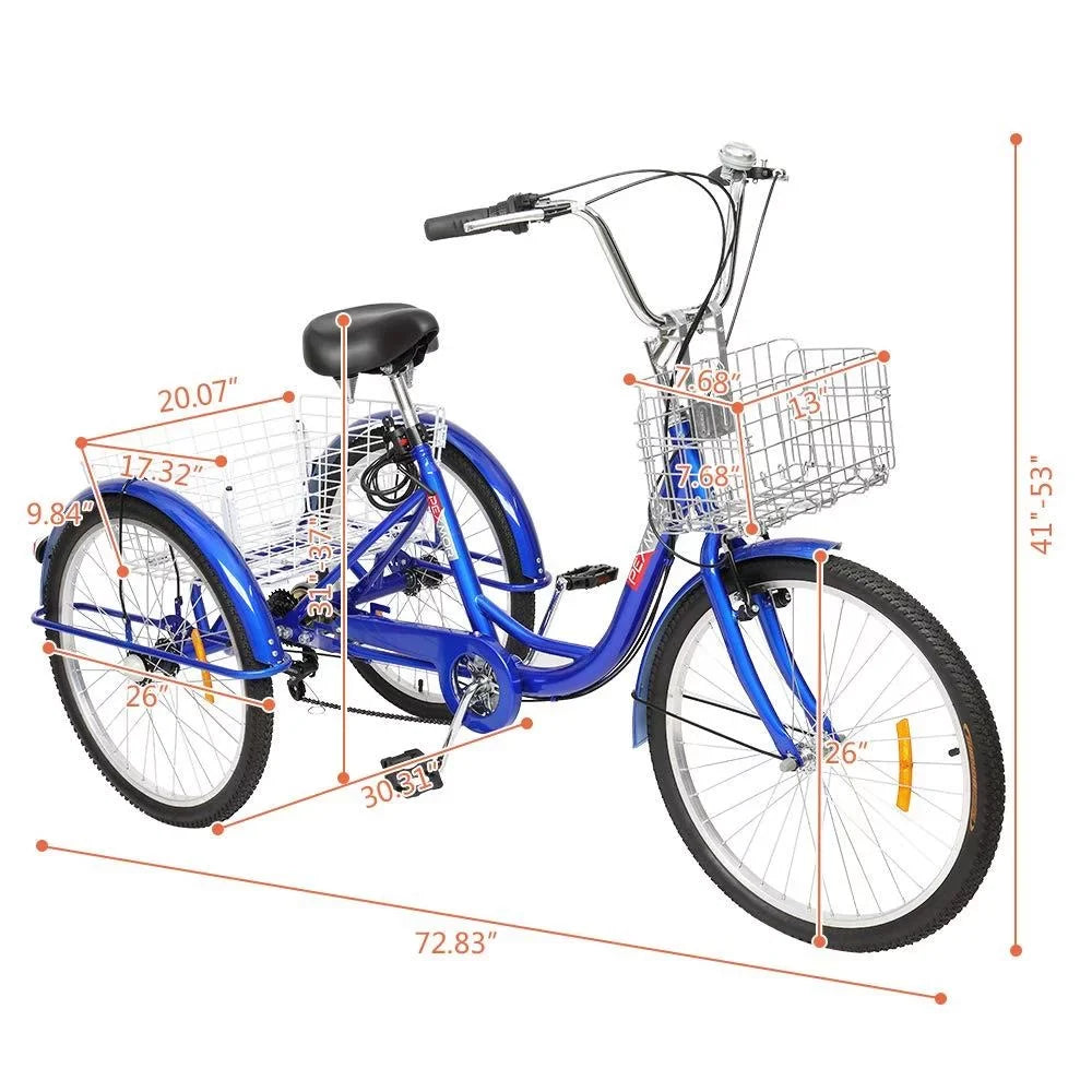 Blue SalonMore Wheel Tricycle Women's Adult 26-Inch Men's Bike,